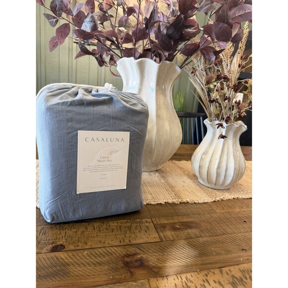King 100% Linen Sheet Set Mineral Blue - Casaluna - Picture 6 of 7